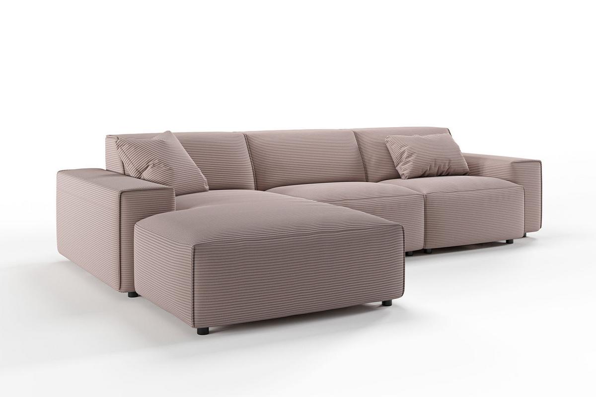 ECKSOFA RANI Pink Cord - Schwarz/Rosa, Kunststoff/Textil (299/189cm) - KAWOLA