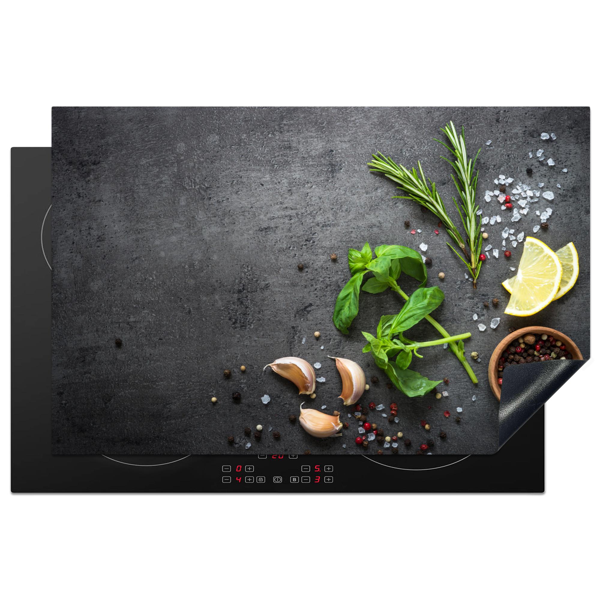 HERDABDECKPLATTE Limette - Kräuter - Gewürze - Grün - Grau - Beton Ceranfeldabdeckung 80x52 cm - Grün, Kunststoff (80/52/0.2cm) - MuchoWow