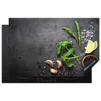 HERDABDECKPLATTE Limette - Kräuter - Gewürze - Grün - Grau - Beton Ceranfeldabdeckung 80x52 cm - Grün, Kunststoff (80/52/0.2cm) - MuchoWow