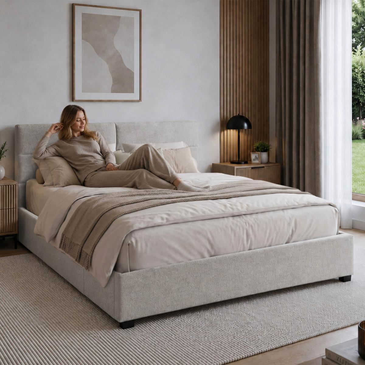 POLSTERBETT Aurea Doppelbett 160x200 cm mit Schublade und und Taschenfedernmatratze 26 cm, Chenille-Stoff, Beige - Beige/Schwarz, Textil (160/200cm) - Beautysofa