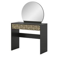SCHMINKTISCH schwarz und gold 90 cm, Kosmetiktisch mit Spiegel - Goldfarben/Schwarz, Holzwerkstoff/Kunststoff (39/133/90cm) - Inn.Furn