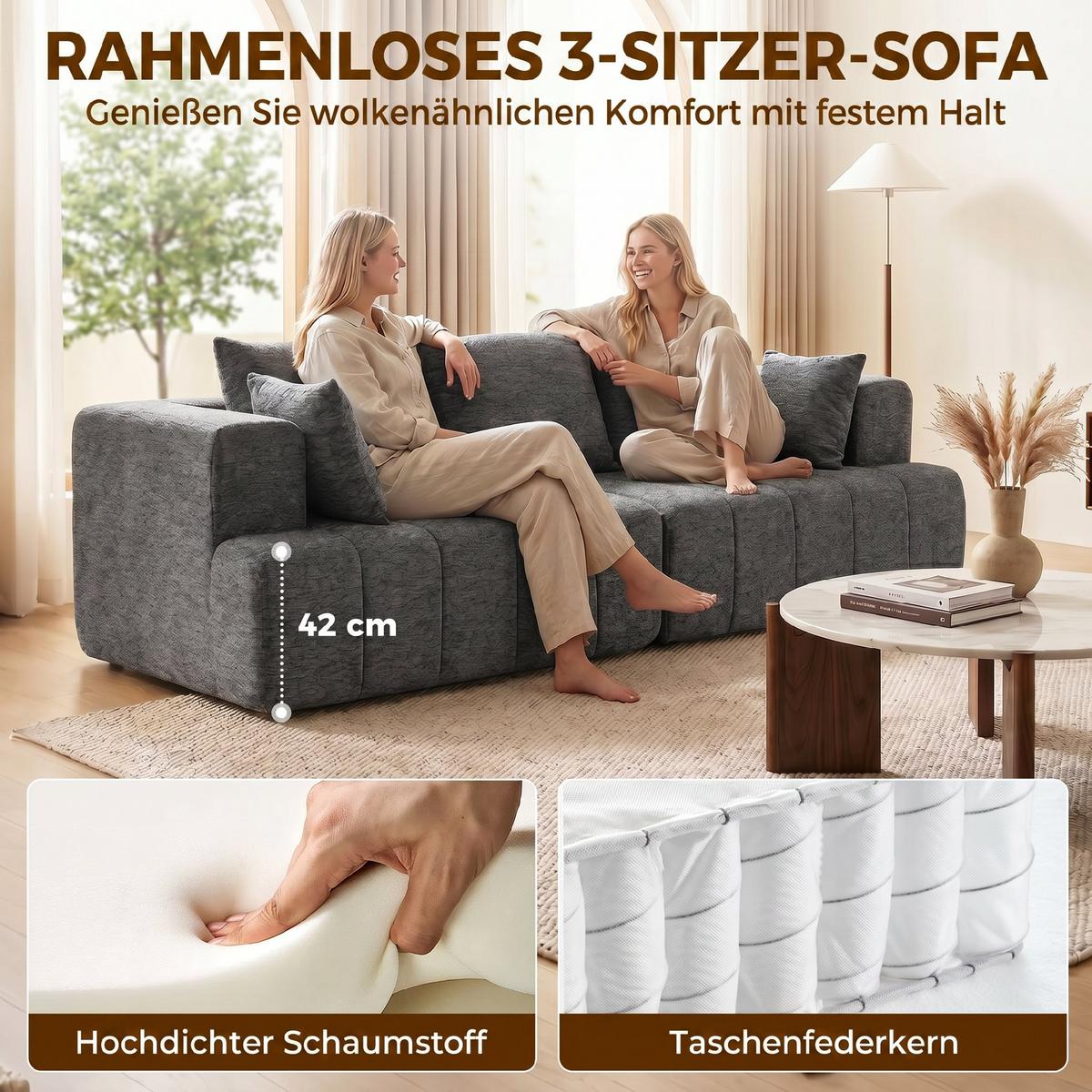 3-SITZER-SOFA Polyester Grau - Grau, Textil (104/87/248cm) - HOMCOM