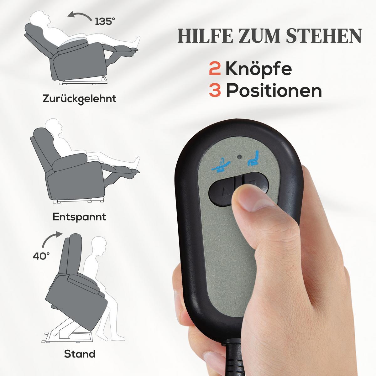 FERNSEHSESSEL mit Aufstehhilfe Elektrisch Relaxsessel mit Fußteil, Dunkelgrau - Dunkelgrau/Schwarz, Textil/Metall (62/105/86.5cm) - HOMCOM