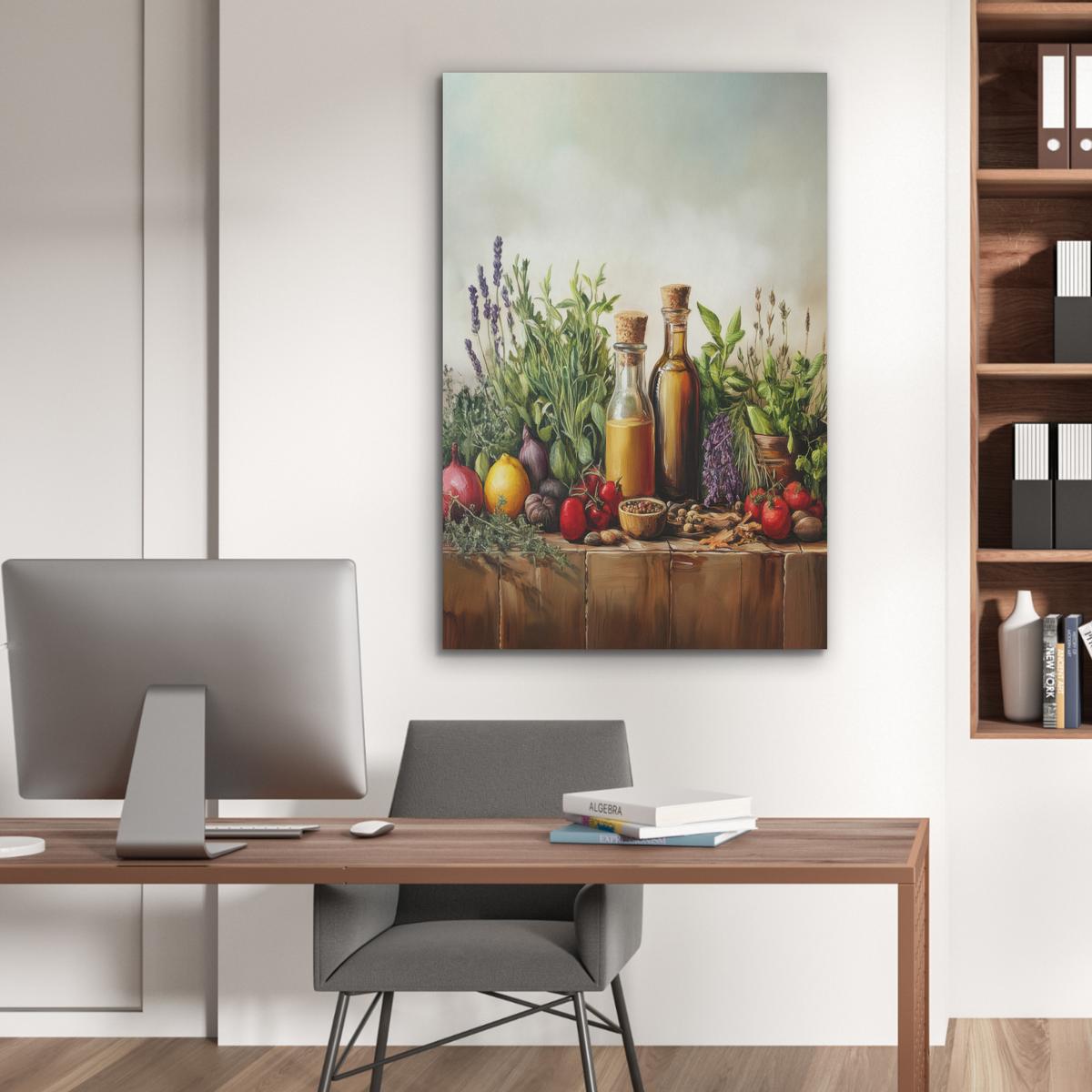 AKUSTIKBILD Stilleben - Kräuter - Gewürze - Früchte - Farbenfroh Wanddeko 70x100 cm - Grün, Kunststoff (70/100/0.9cm) - MuchoWow