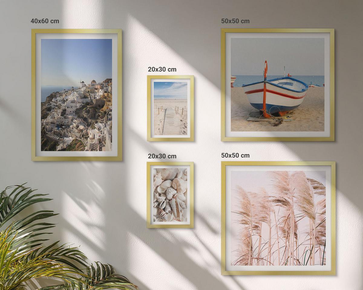 BILDER SET 5er Set - 50x50 cm & 20x30 cm & 40x60 cm Goldrahmen - Japanische Berglandschaften - Goldfarben, Kunststoff (40/60cm) - TULUP