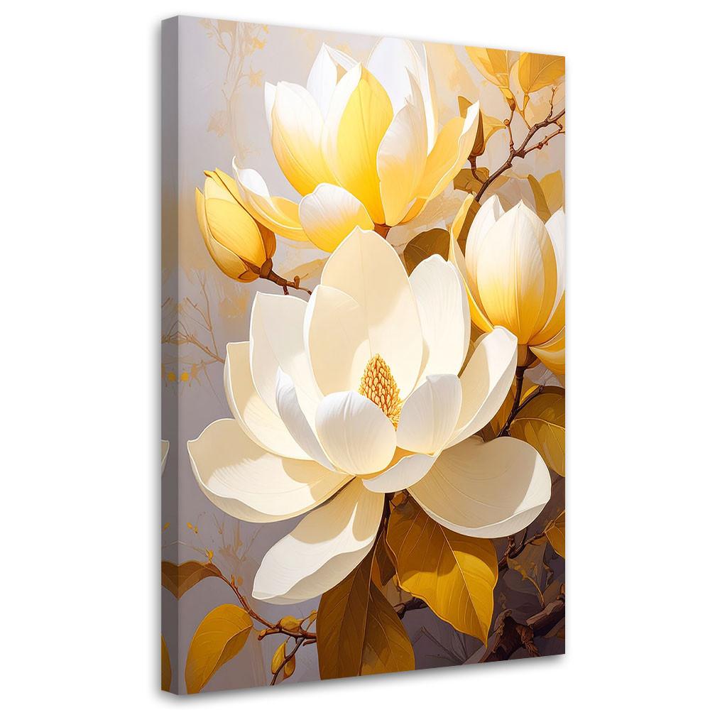 BILD auf Leinwand, Helle Magnolien mit gelbem Licht im Hintergrund - Gelb, Textil (40/60cm) - Feeby