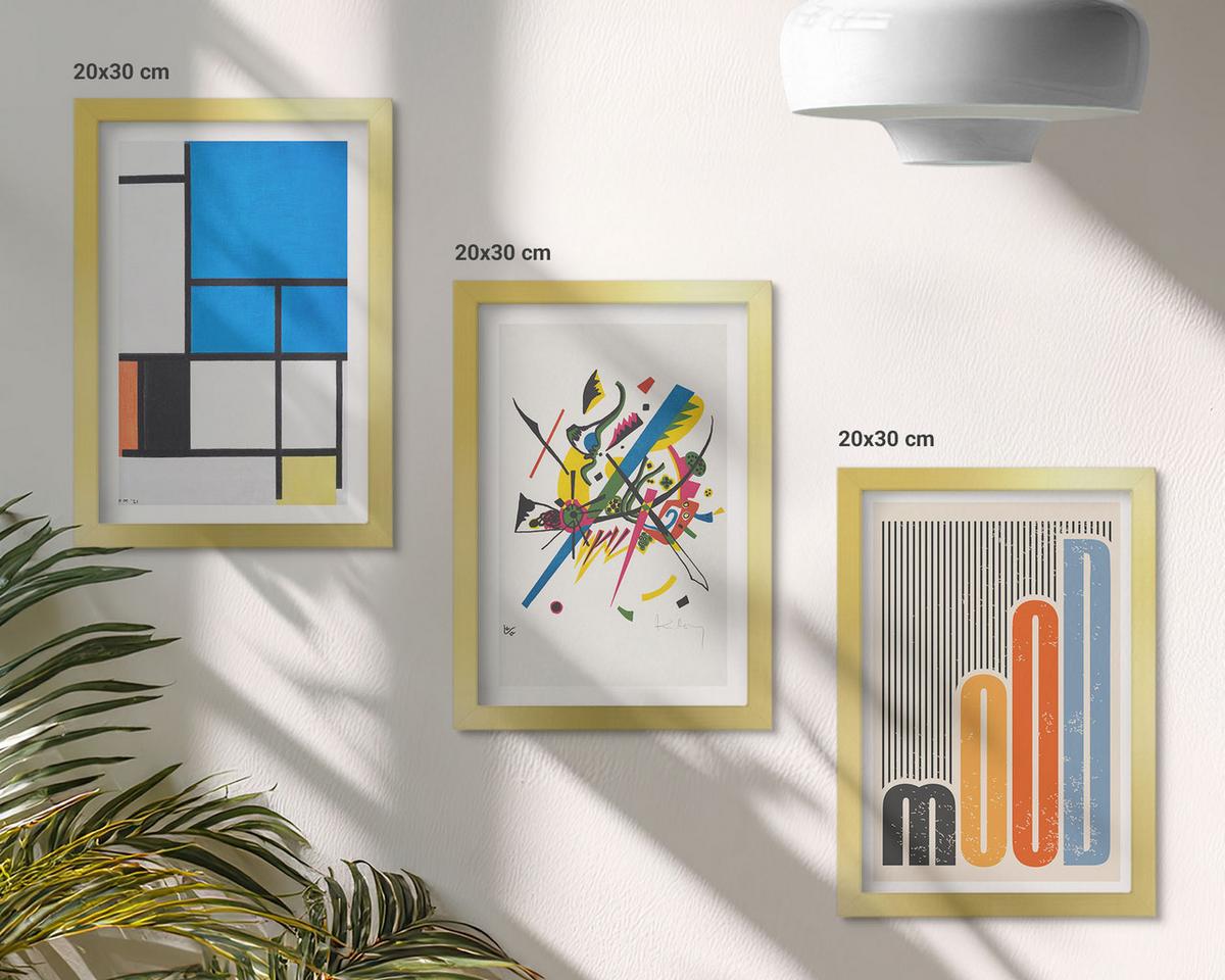 BILDER SET 3er Set - 20x30 cm Goldrahmen - Abstrakte moderne Geometrie - Goldfarben, Kunststoff (20/30cm) - TULUP