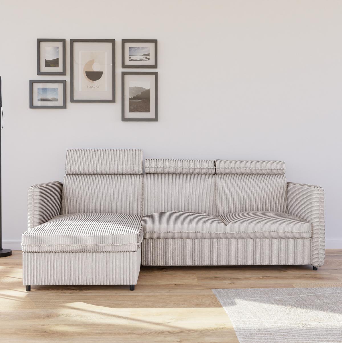 ECKSOFA mit Schlaffunktion und Bettkasten, Beige - Beige, Holzwerkstoff/Textil (220/140cm) - Idohome