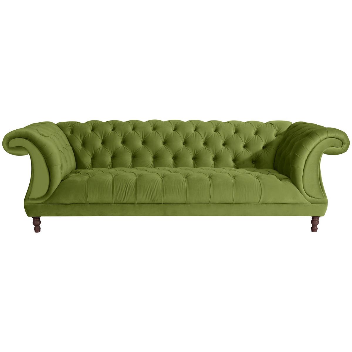 CHESTERFIELD Sofa 3-Sitzer Kaylin Samtvelours oliv - Olivgrün, Kunststoff (253/80/100cm) - 58aufmkessel