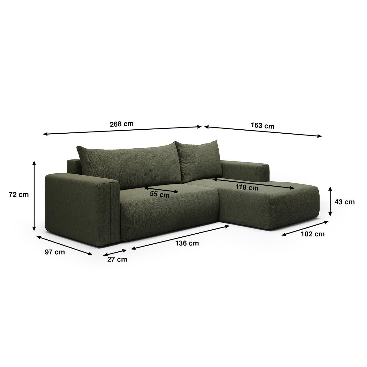 ECKSOFA Bliss 3 Sitzplätze Tannengrün - Grün, Holz (268/163cm) - Petits-meubles