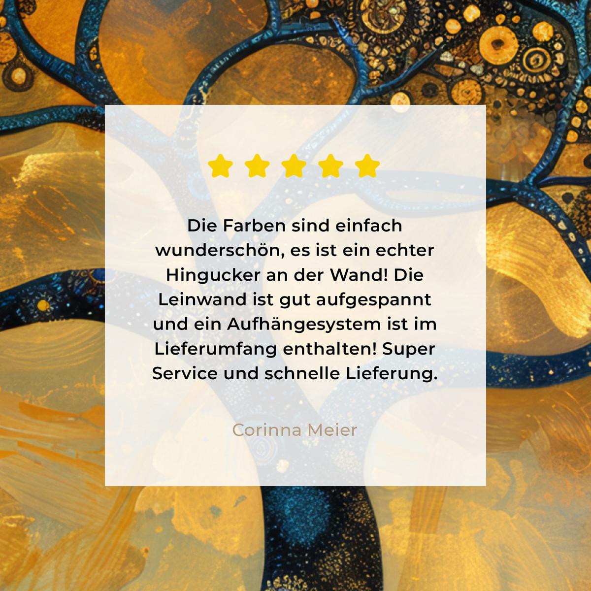 LEINWANDBILD Baum - Mond - Blumen - Gold - Kunst Deko Wohnzimmer 20x20 cm - Orange, Textil (20/20cm) - MuchoWow