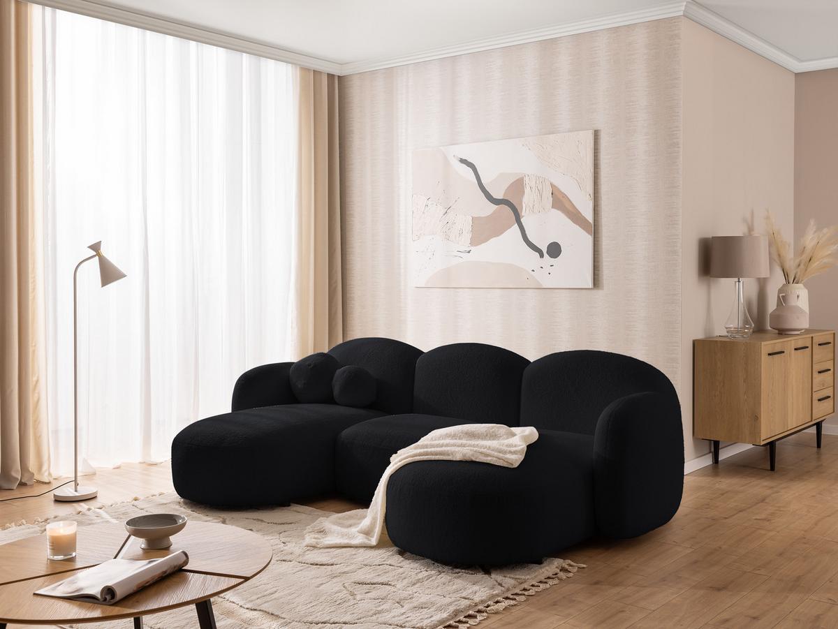 WOHNLANDSCHAFT Nuvola mit abgerundetem Design Schwarz Bouclé-Stoff - Schwarz, Holz/Kunststoff (268/80/146cm) - S-Style