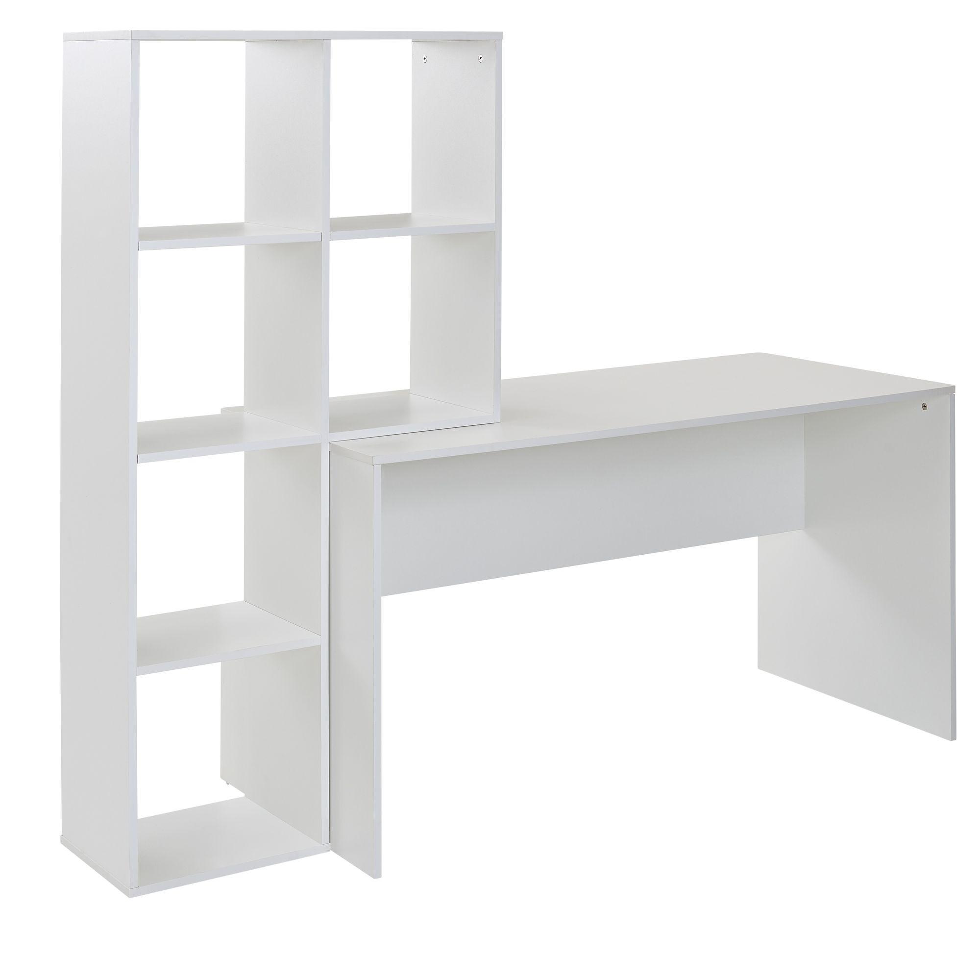 SCHREIBTISCH – Weiß, 170x59x143,5 cm, mit Regal, 6 Ablagen, modern, Homeoffice - Weiß, Holzwerkstoff (170/59/144cm) - KADIMA DESIGN