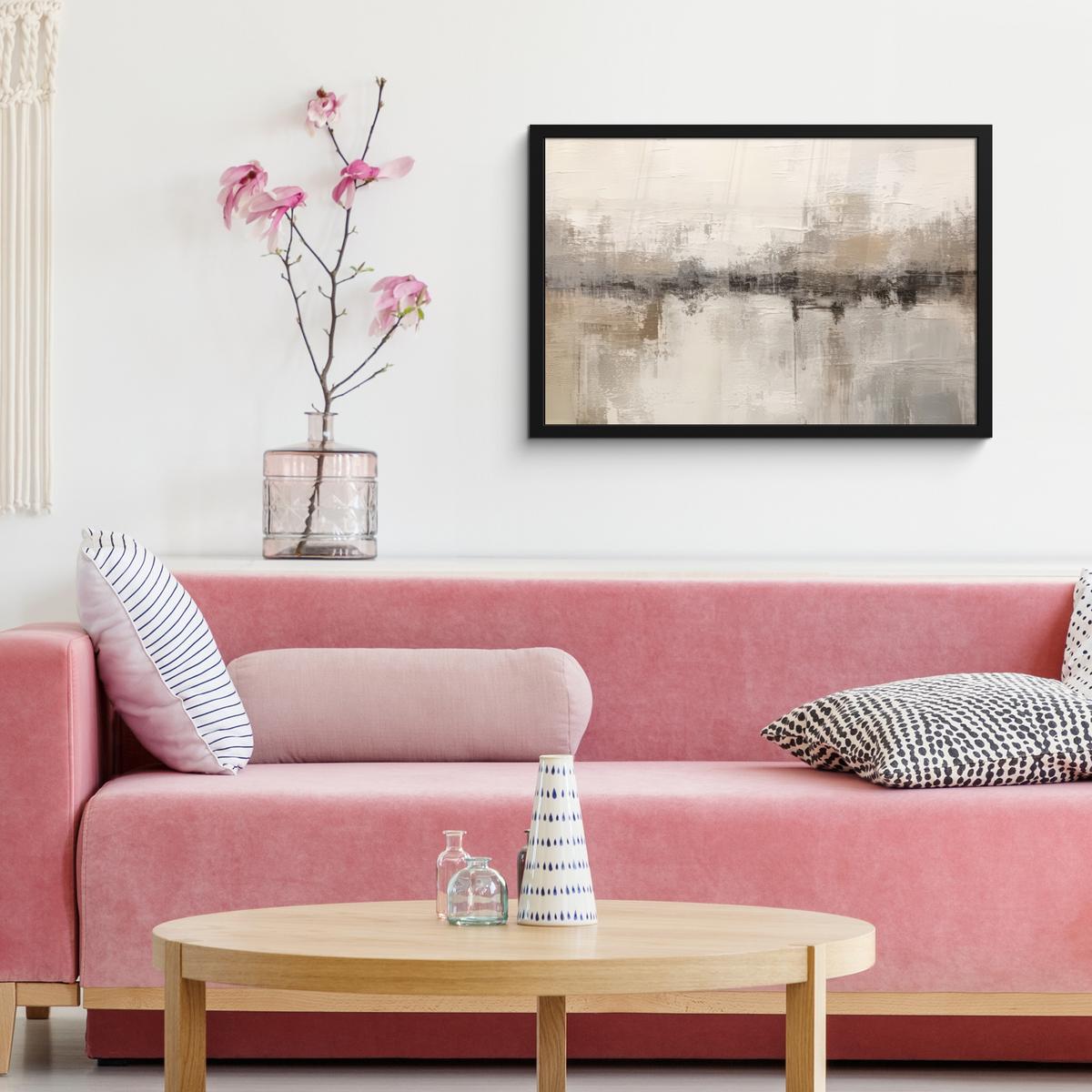 POSTER MIT RAHMENGERAHMTES BILD Moderne Kunst - Abstrakt - Beige 60x40 cm - Beige, Papier (60/40cm) - MuchoWow