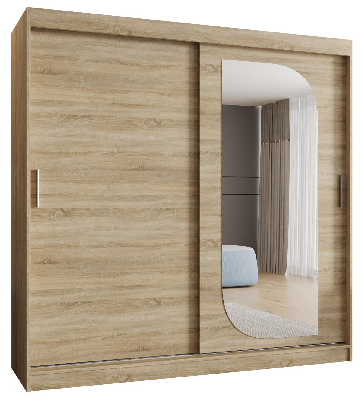 SCHIEBETÜRENSCHRANK mit Spiegel LUCY 200/200/62 2-türig - Silberfarben/Sonoma Eiche, Holz (200/200/62cm) - MÖBEL KRYSPOL