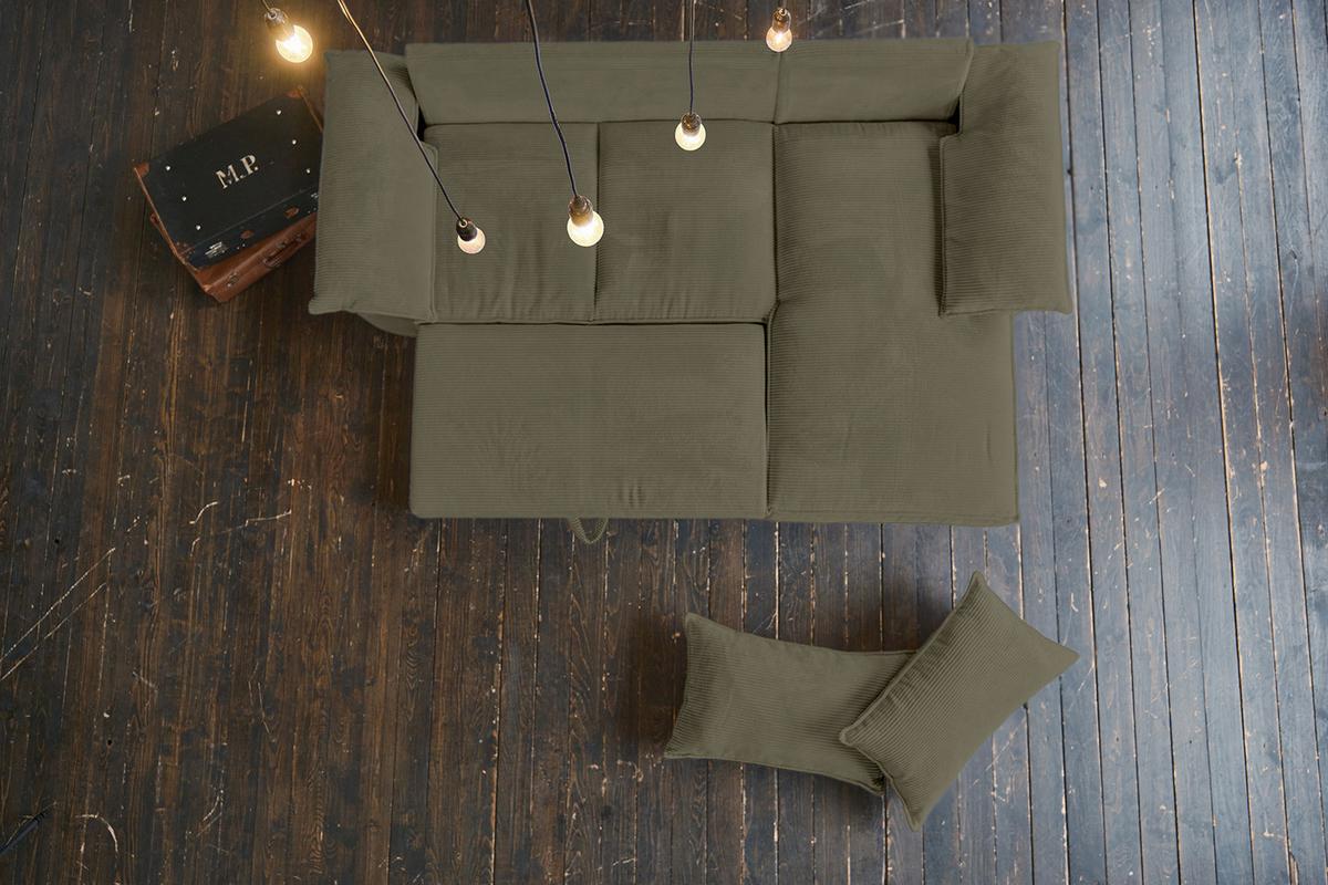 ECKSOFA DAMETO Grün Cord Mit Schlaffunktion - Schwarz/Olivgrün, Kunststoff/Textil (266/174cm) - KAWOLA