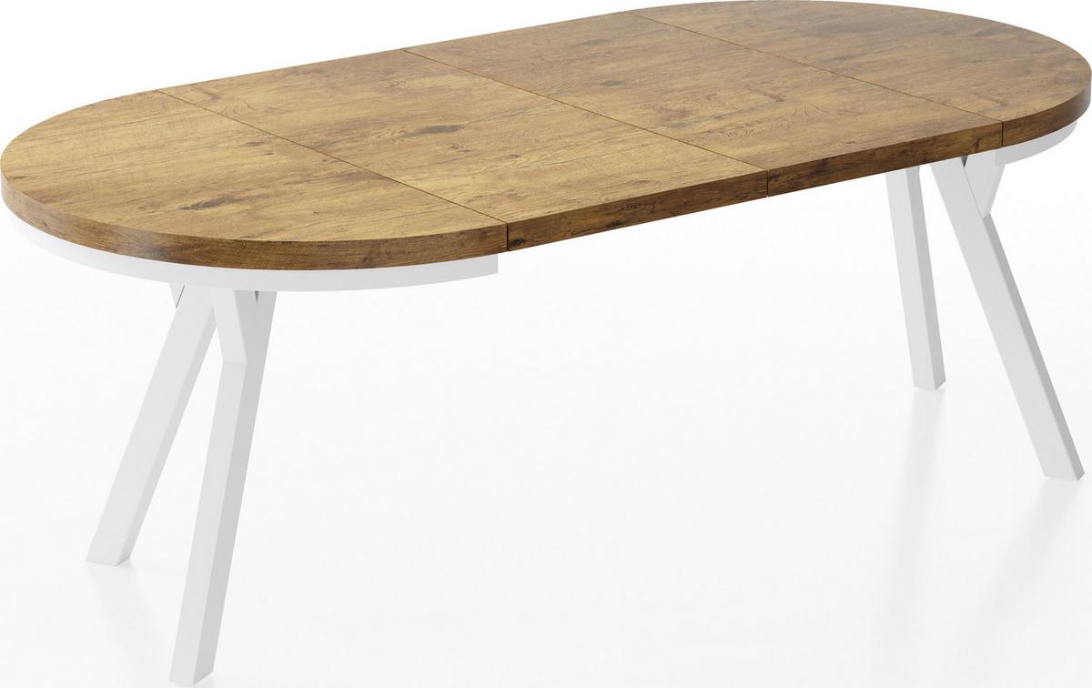 ESSTISCH Lume Weiß runder ausziehbarer, Lancelot Eiche 100-200/100/76 cm - Eichefarben/Weiß, Holz/Holzwerkstoff (100/200/76cm) - WFL GROUP