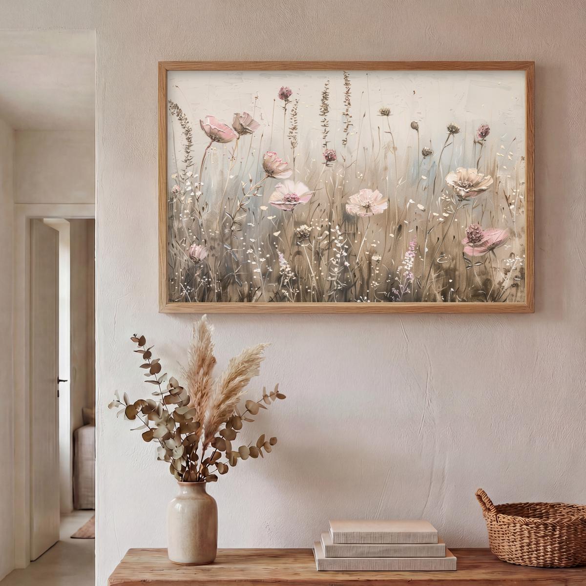 WANDLEUCHTE MIT AKKU Blumen - Rosa - Modern - Beige 90x60 cm - Altrosa, Holzwerkstoff (90/60/8cm) - OnlyWow