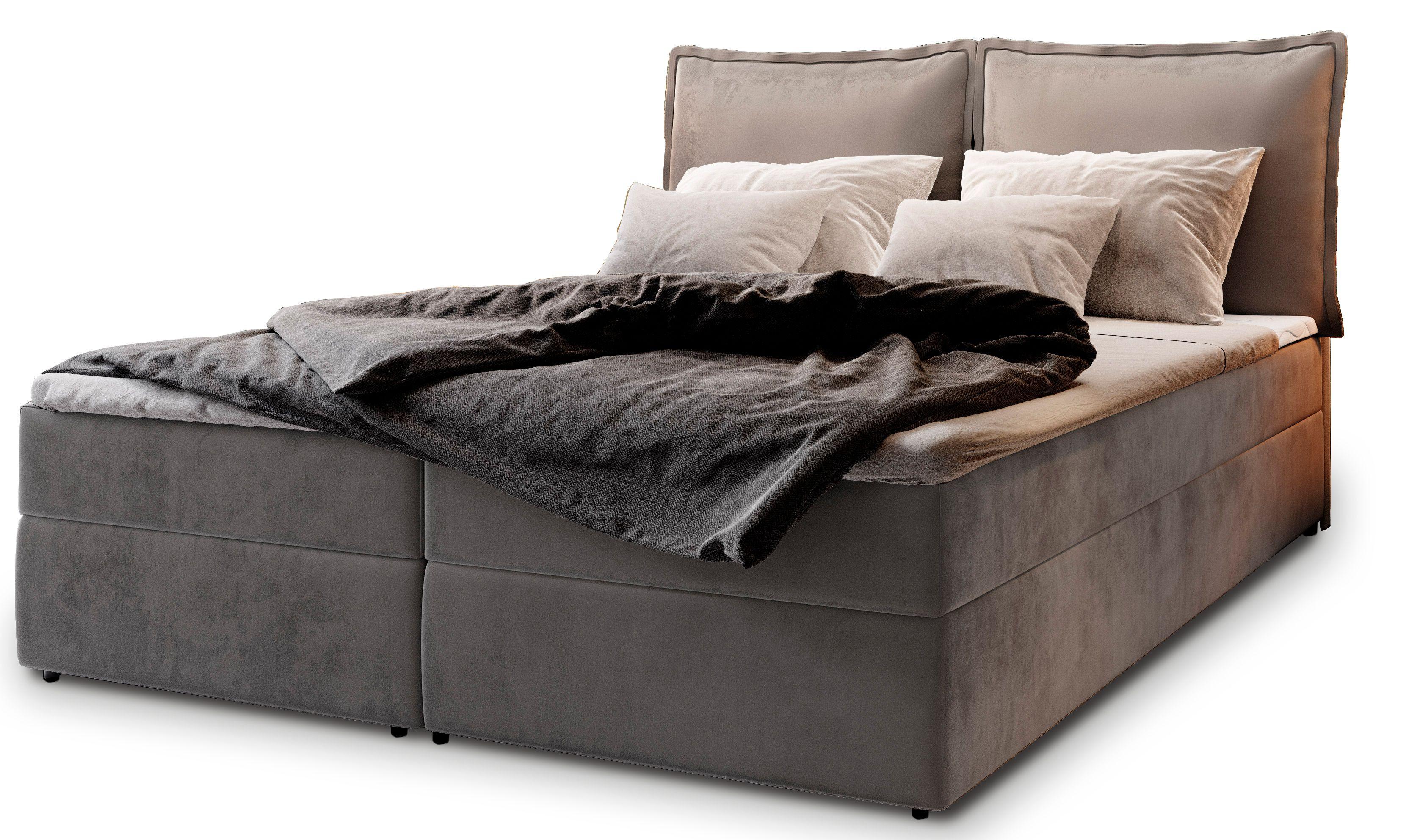 BOXBETT LENTE 140x200 cm mit Matratze und Topper - Grau - Grau, Holz (140/200cm) - MASSENO