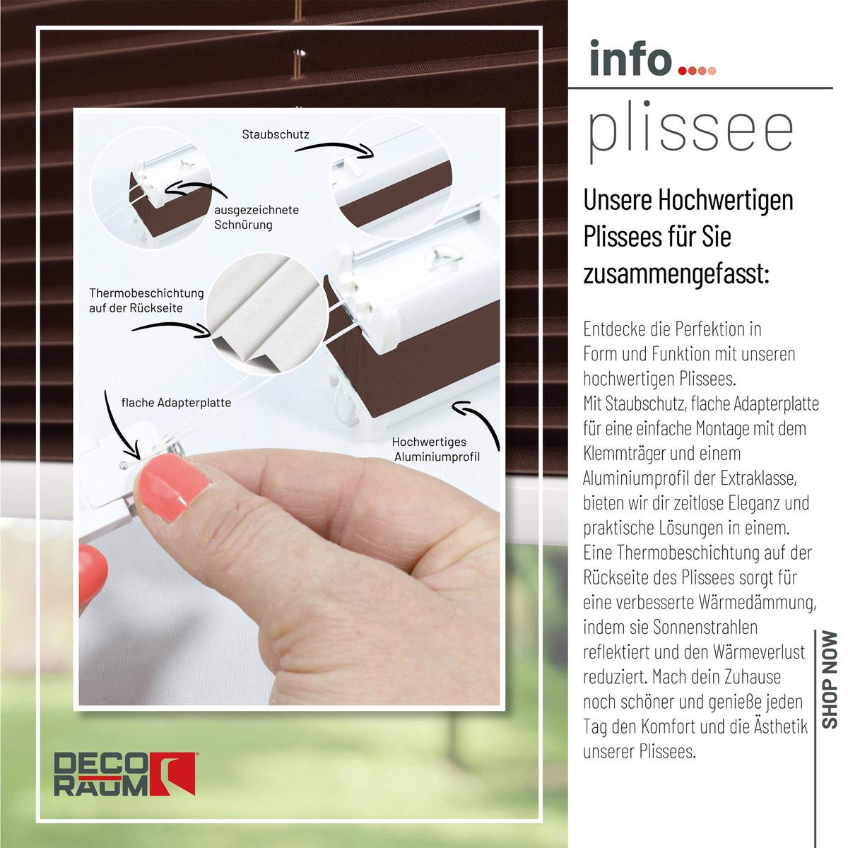 PLISSEE Thermo Basic 45 x 150cm Klemmfix ohne Bohren - Dunkelbraun, Textil (45/150/150cm) - Deco-Raum
