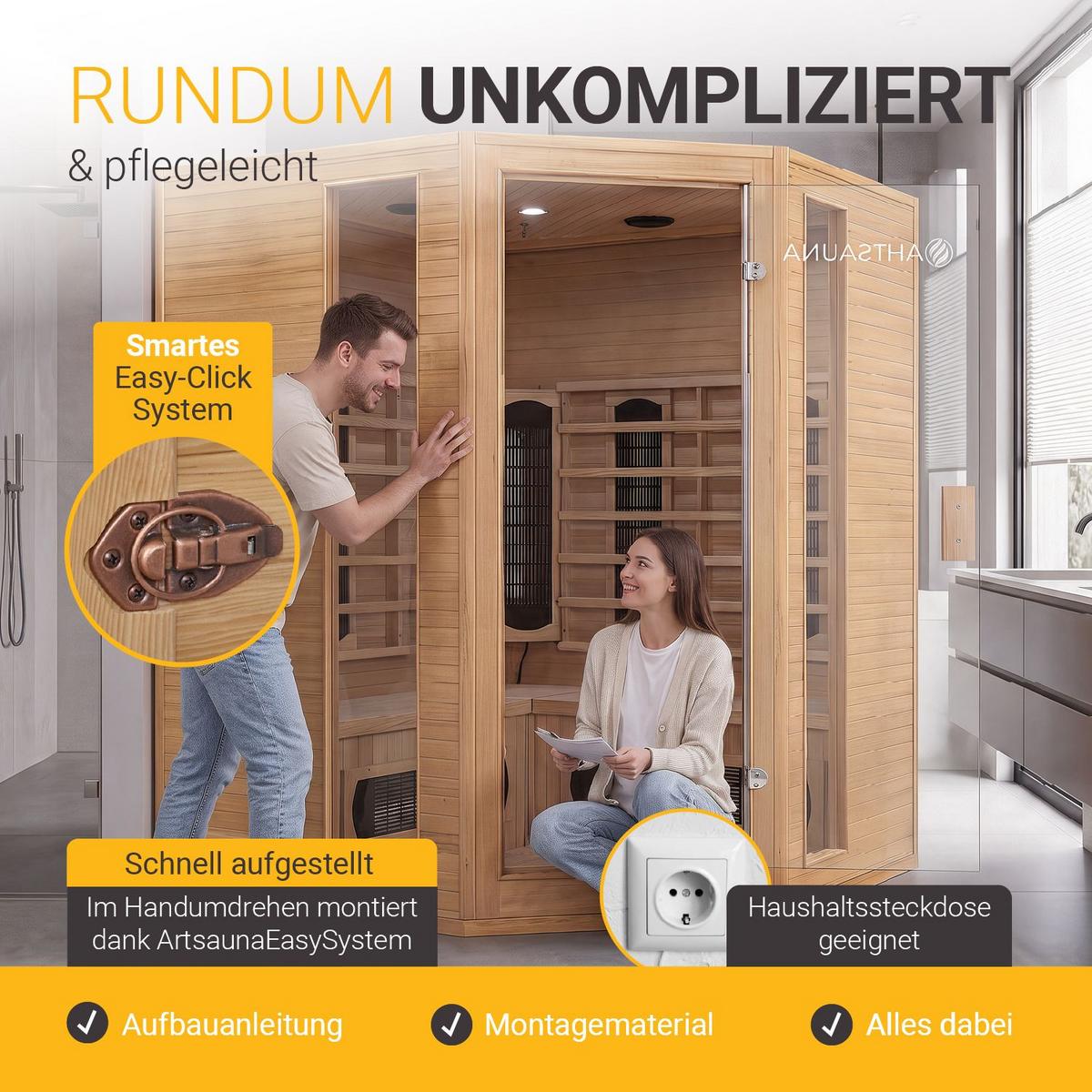 INFRAROTKABINE Nyborg E150V mit Vollspektrum-, Flächenstrahlern & Hemlockholz - Naturfarben, Holz (150/190/150cm) - Artsauna