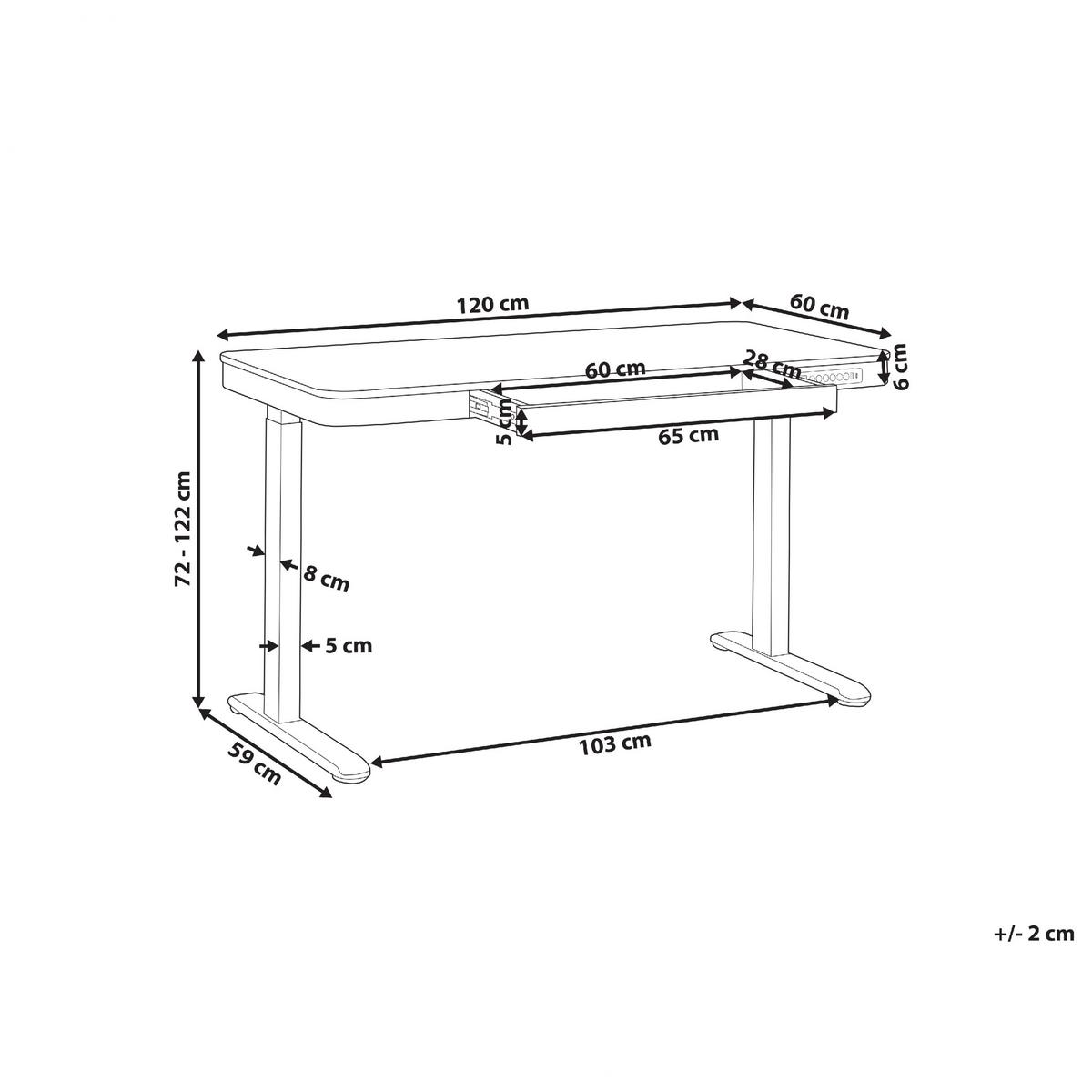 SCHREIBTISCH 120x60 cm elektrisch Weiß/Heller Holzfarbton Kenly - Hellbraun/Weiß, Holzwerkstoff (60/120/72cm) - Beliani