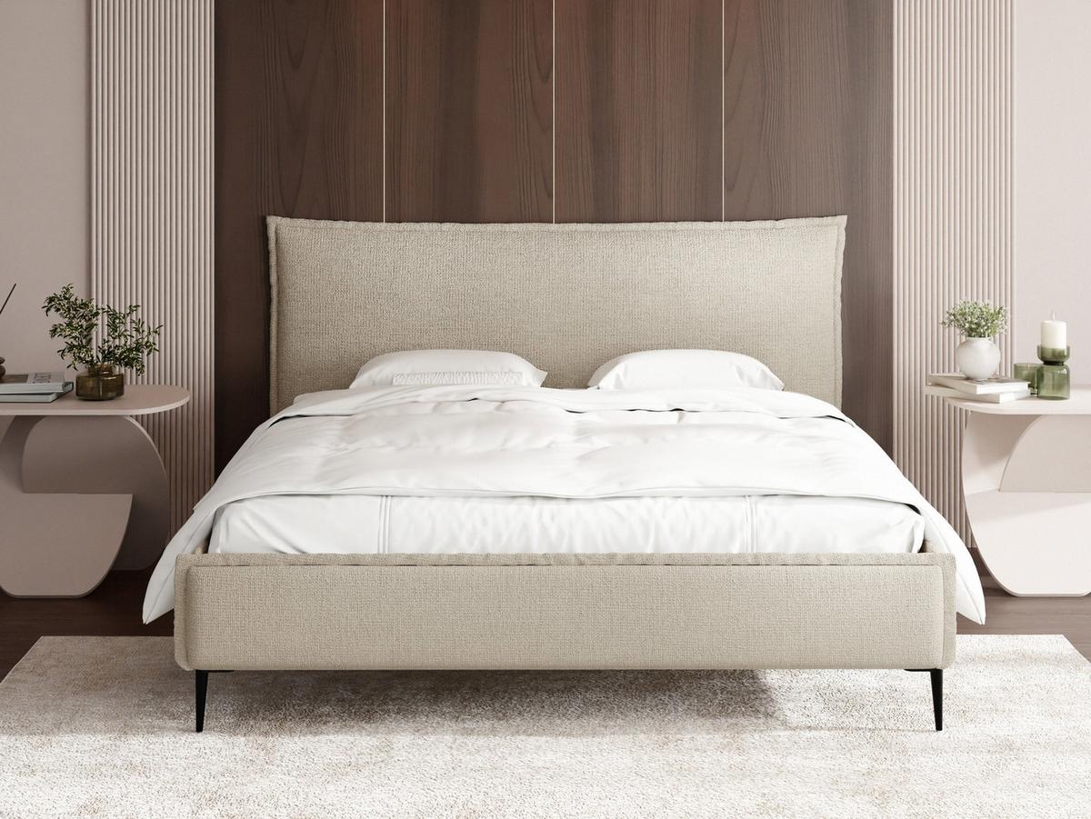 POLSTERBETT Pillow Rise mit Bettkasten, Lattenrost & hohen Metallfüßen in Creme Chenille 200x200 cm - Birkefarben/Creme, Holz/Holzwerkstoff (200/200cm) - WFL GROUP
