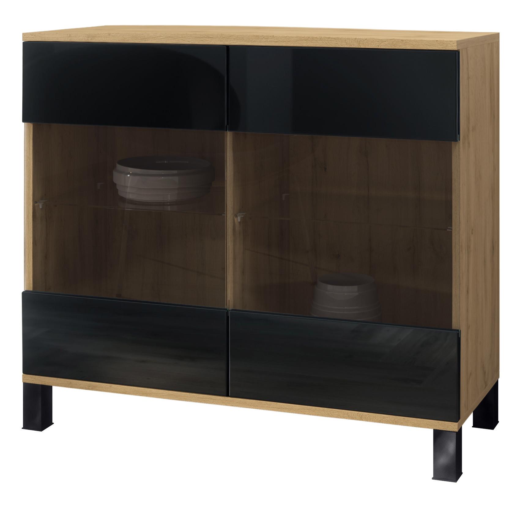 KOMMODE Bari Schwarz Hochglanz - Schwarz Hochglanz, Holzwerkstoff (92.5/84.5/35cm) - Vladon