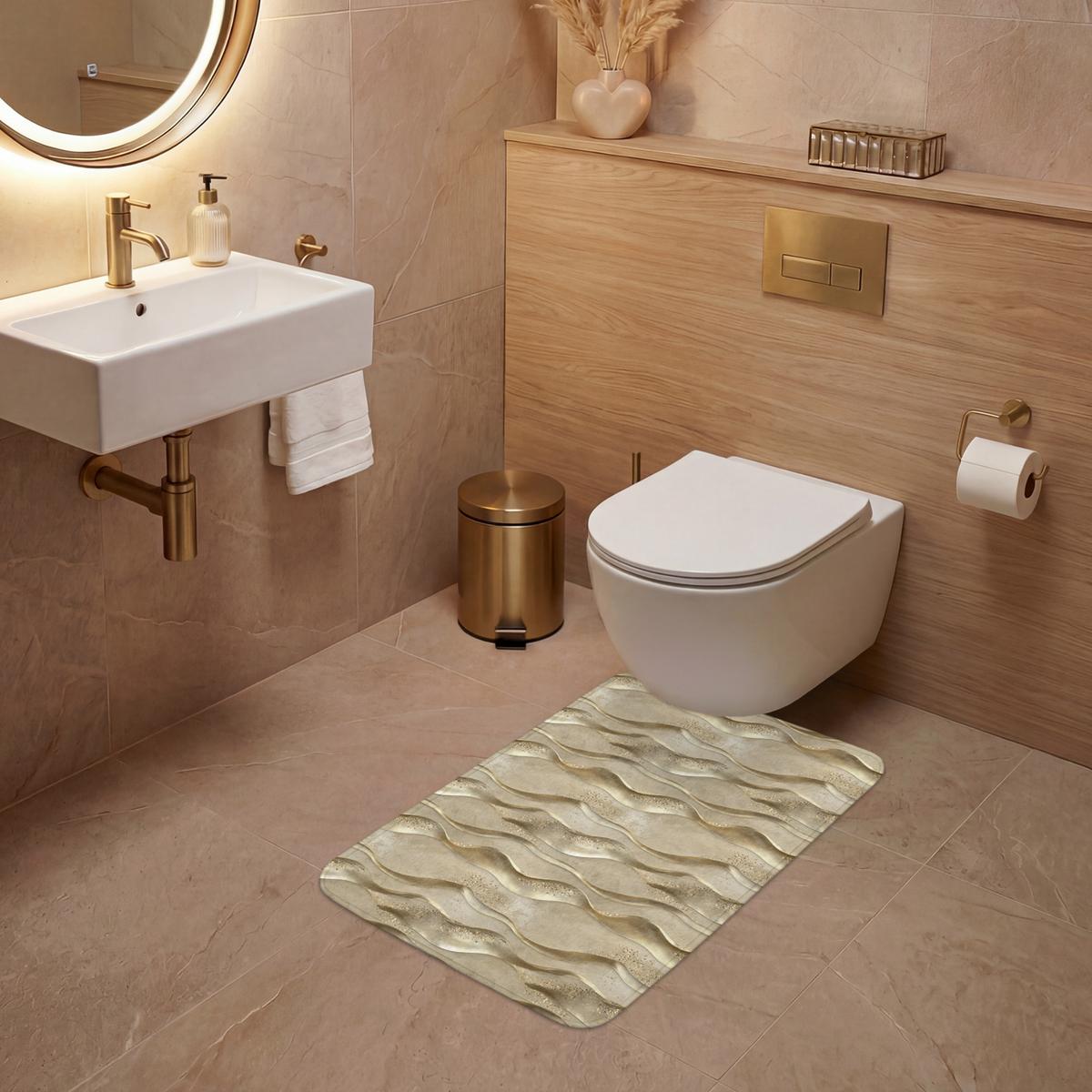 WC-VORLEGER Wellen - Muster - Gold WC Teppich 50x80 cm - Messingfarben, Textil (50/1cm) - OnlyWow