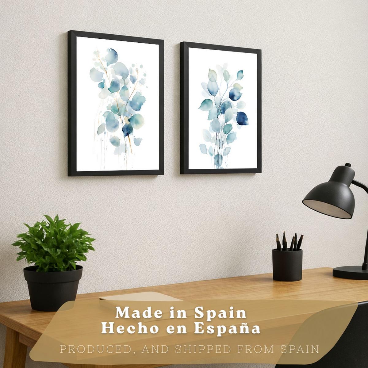 POSTER 2er-Set Wandbilder Blumen Aquarell modern Wohnzimmer Deko, Schlafzimmer, Küche, Badezimmer Schwarzer Rahmen A4 - Schwarz, Papier (29.7/1/21cm) - Nacnic