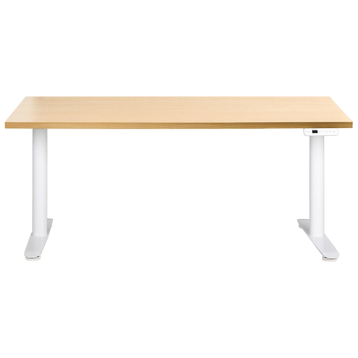 SCHREIBTISCH elektrisch höhenverstellbar 160/72 cm Hellbraun/Weiß Destinas - Hellbraun/Braun, Holzwerkstoff/Metall (72/160/67cm) - Beliani