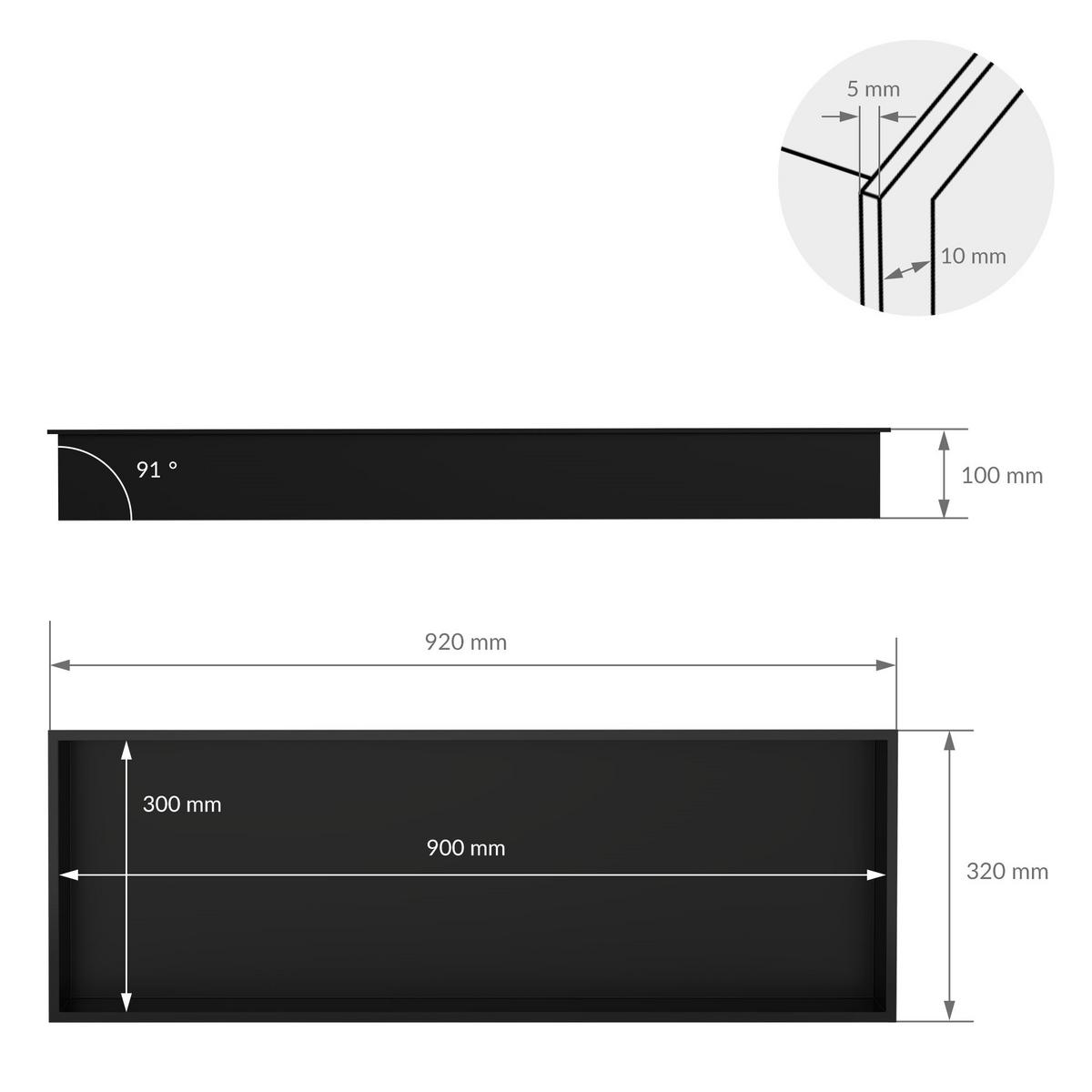 DUSCHNISCHE Schwarz 90/30 cm - Schwarz, Metall (90/30/10cm) - LuxeBath