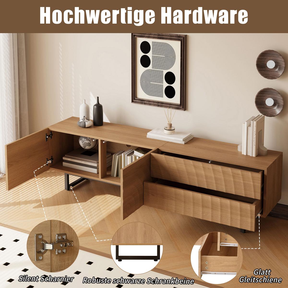 TV-SCHRANK 180 cm Natur Holzoptik mit 3D-Holzstruktur, Schubladen & Schrank - Naturfarben, Holzwerkstoff (180/51.5/38cm) - Urban Meuble