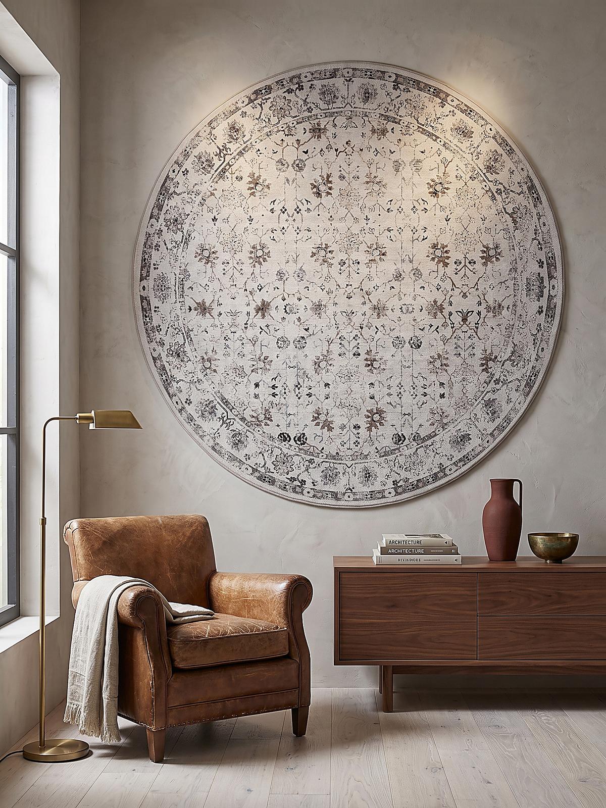 TEPPICH Kurzflor, waschbar, mit floralen Ornamenten, VERNANTE in Creme, Ø 120 cm - Beige, Textil (120/120cm) - KADIMA DESIGN
