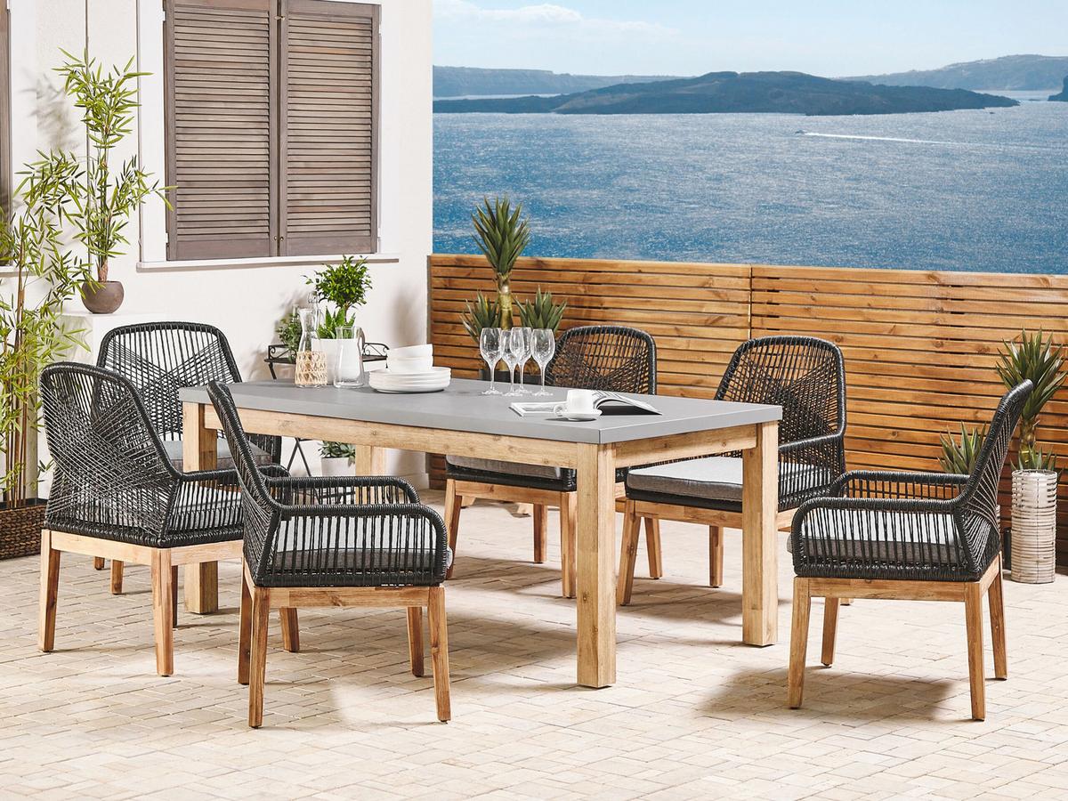 GARTENSTUHL 2er-Set Massivholz hellgrau Olbia - Hellbraun/Schwarz, Kunststoff (64/89/71cm) - Beliani