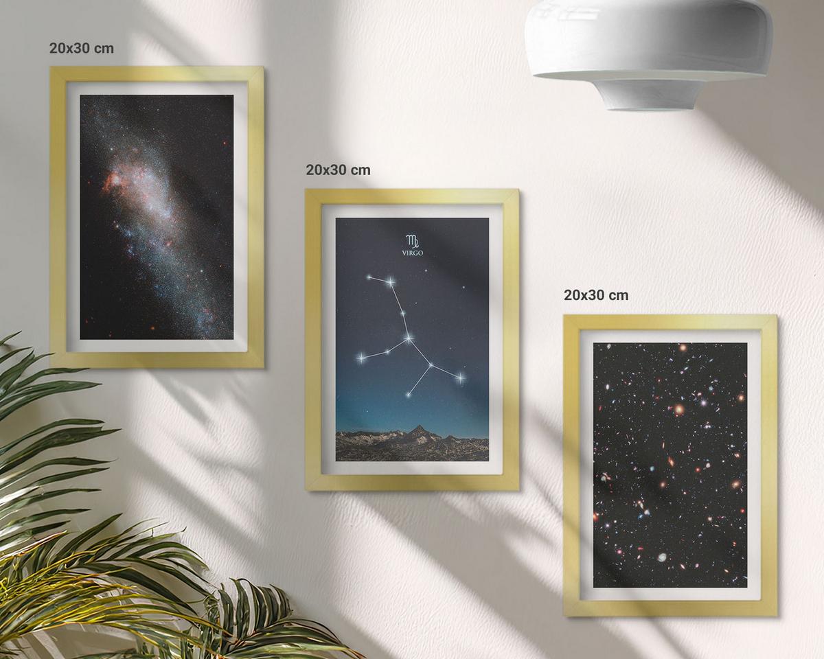 BILDER SET 3er Set - 20x30 cm Goldrahmen - Galaxie im Sternbild Jungfrau - Goldfarben, Kunststoff (20/30cm) - TULUP