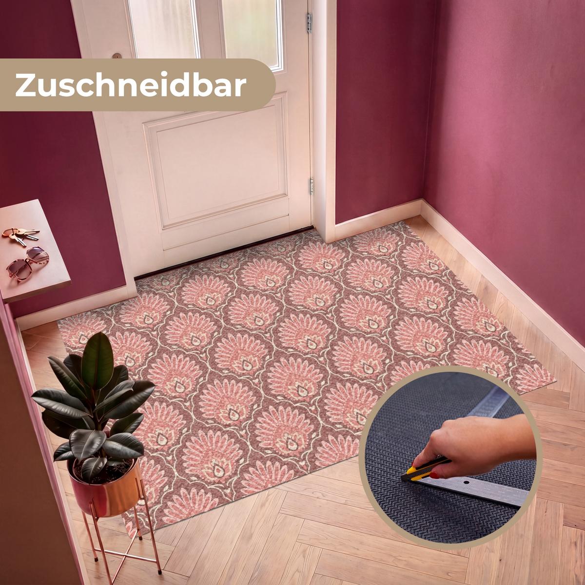 FUSSMATTE Fächermotiv - Muster - Rosa Türmatte 180x120 cm - Altrosa, Kunststoff (180/0.4cm) - MuchoWow