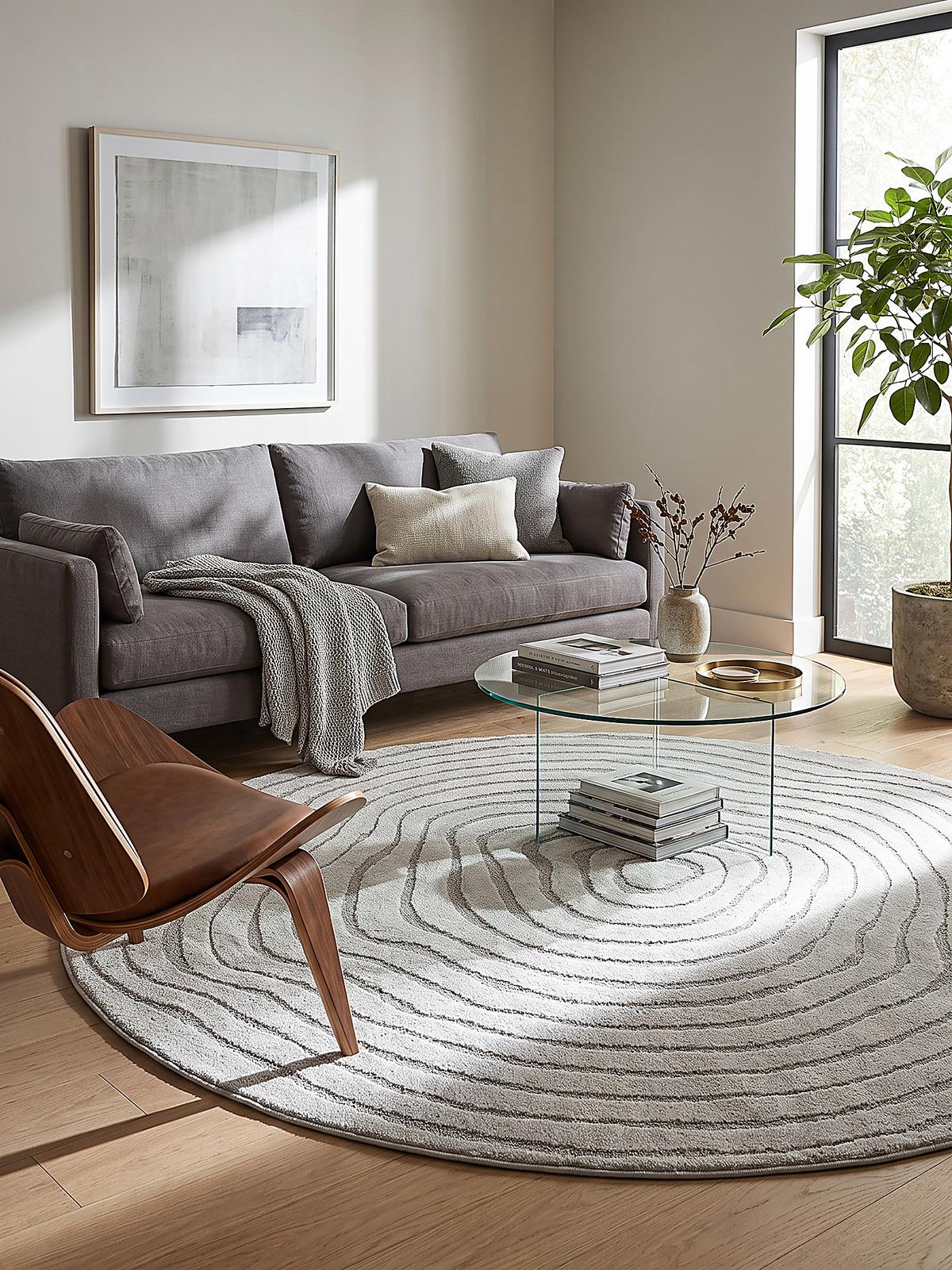 TEPPICH Kurzflor CETINA Gestreift Polypropylen-Polyester Grau 160 x 160 cm - Grau, Textil (160/160cm) - KADIMA DESIGN