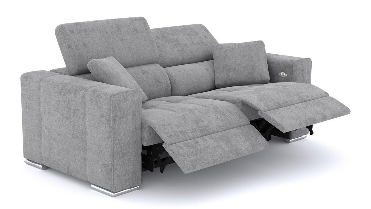 SOFA QUARTZ 3-Sitzer mit 2 Relaxfunktionen, grau - Silberfarben/Grau, Holzwerkstoff/Textil (204/80/102cm) - Wozimo
