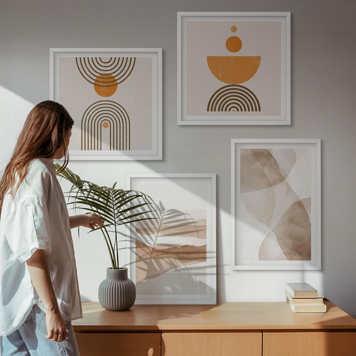 BILDER SET 4er Set - 50x50 cm & 40x60 cm Weißer Rahmen - Strukturen schattieren Minimalismus - Weiß, Kunststoff (50/50cm) - TULUP