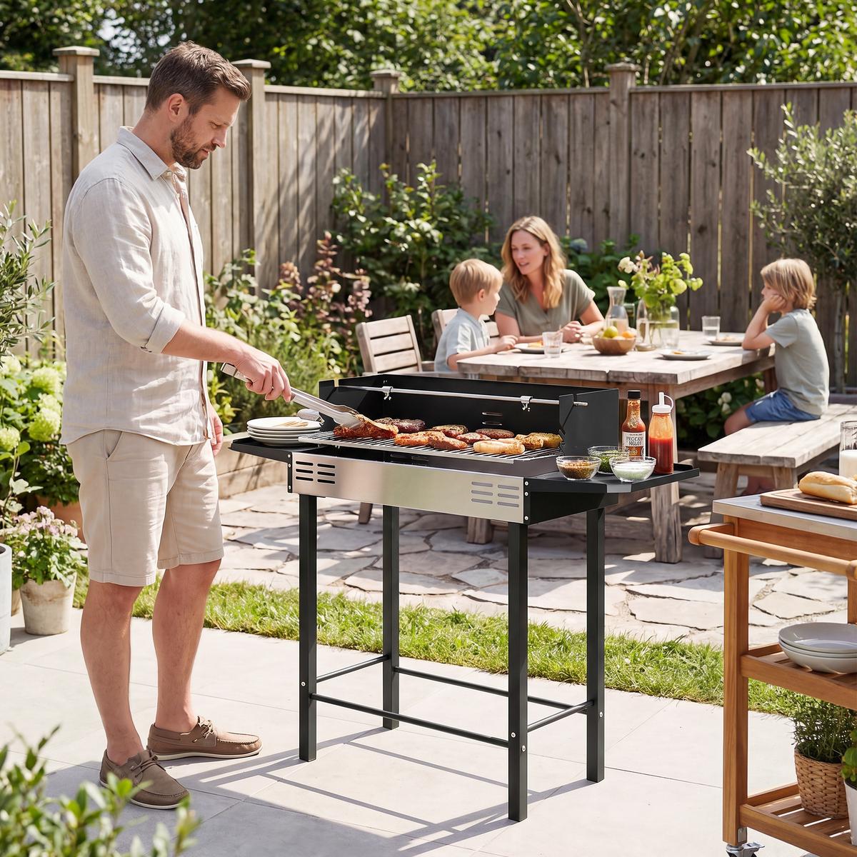 HOLZKOHLEGRILL - Schwarz, Metall (32/90/118cm) - Outsunny