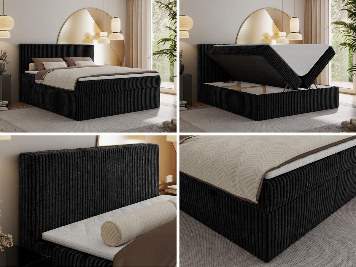 BOXBETT TILIANO 160/200 - Schwarz Cord - H3 - Schwarz, Textil (160/200cm) - MKS