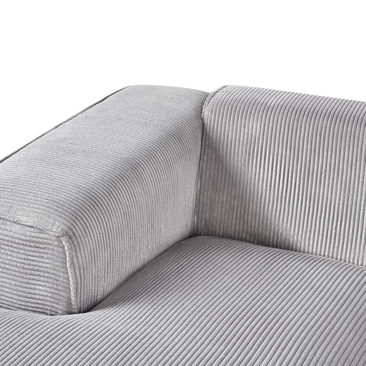 ECKSOFA 3-Sitzer Cord Hellgrau rechtsseitig Dolva - Hellgrau, Textil (294/170cm) - Beliani