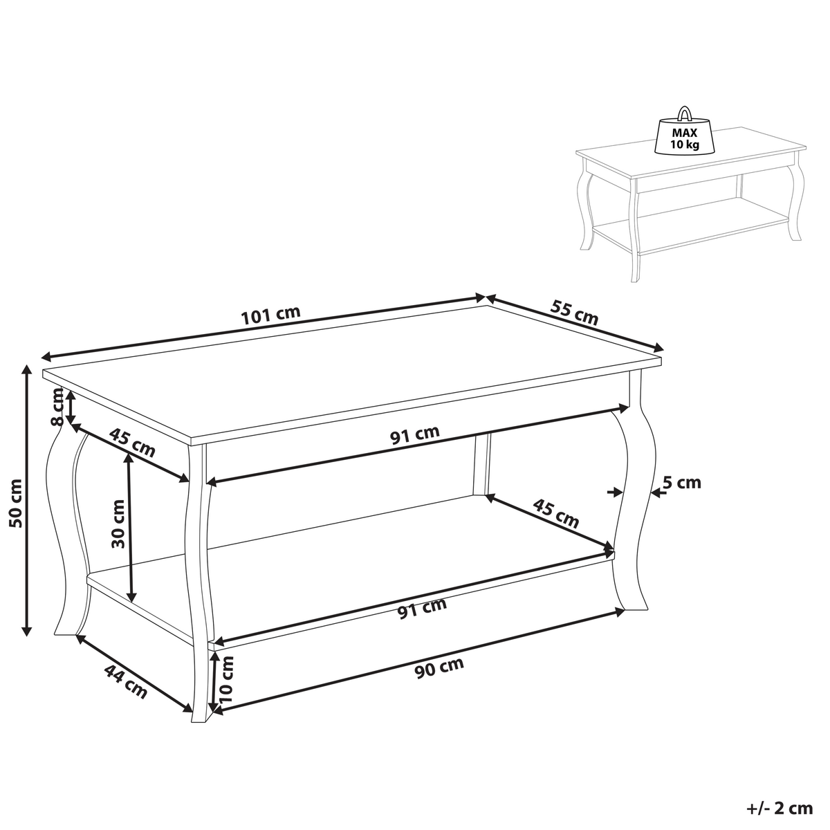 COUCHTISCH weiß rechteckig 55/101 cm Hartford - Weiß, Holzwerkstoff (55/101/50cm) - Beliani