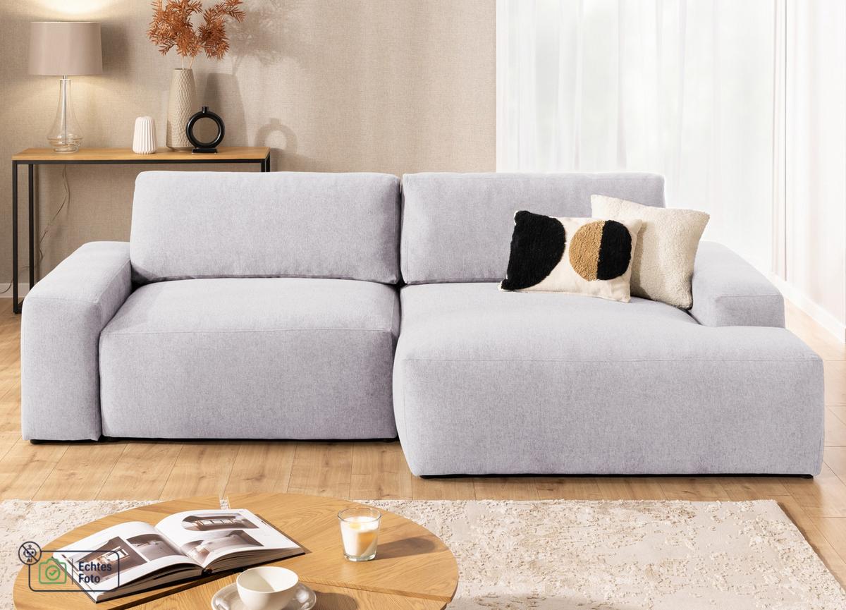 ECKSOFA Lennon aus Greige Strukturstoff mit Schlaffunktion und Bettkasten - Greige/Schwarz, Holz/Kunststoff (264/137cm) - S-Style