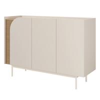 KOMMODE Camel mit 3 Schubladen, geriffeltem Detail, 130 cm, Frühlingseiche + Macadamia - Eichefarben/Beige, Holzwerkstoff/Metall (132/90/42cm) - Beautysofa