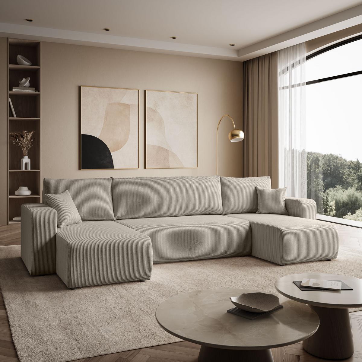 ECKSOFA PRESTIGE U mit Schlaffunktion, Poso 02 - Beige, Textil (317/83/143cm) - Lookway