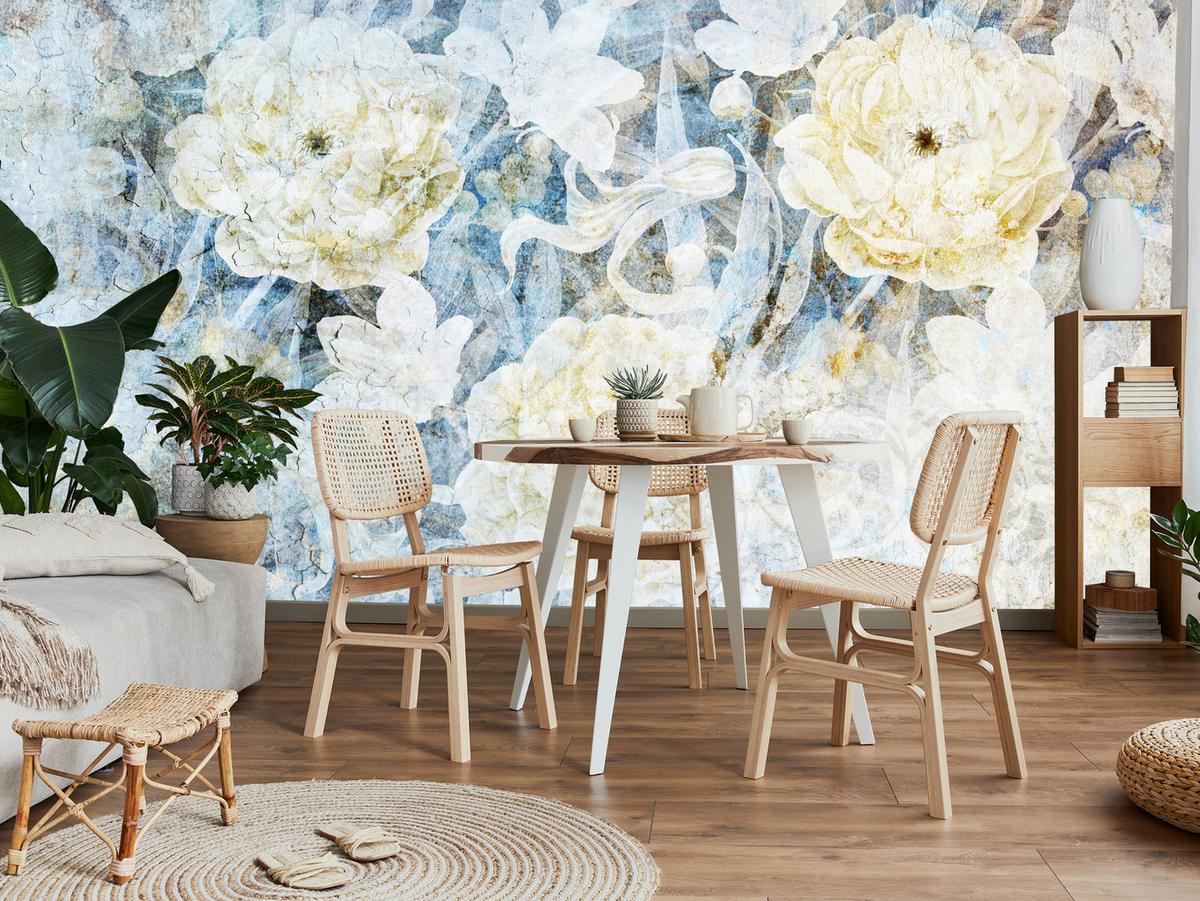 FOTOTAPETE Blumen Abstraktion Vintage Stil 200x140 - Blau/Gelb, Papier (200/140cm) - Muralo