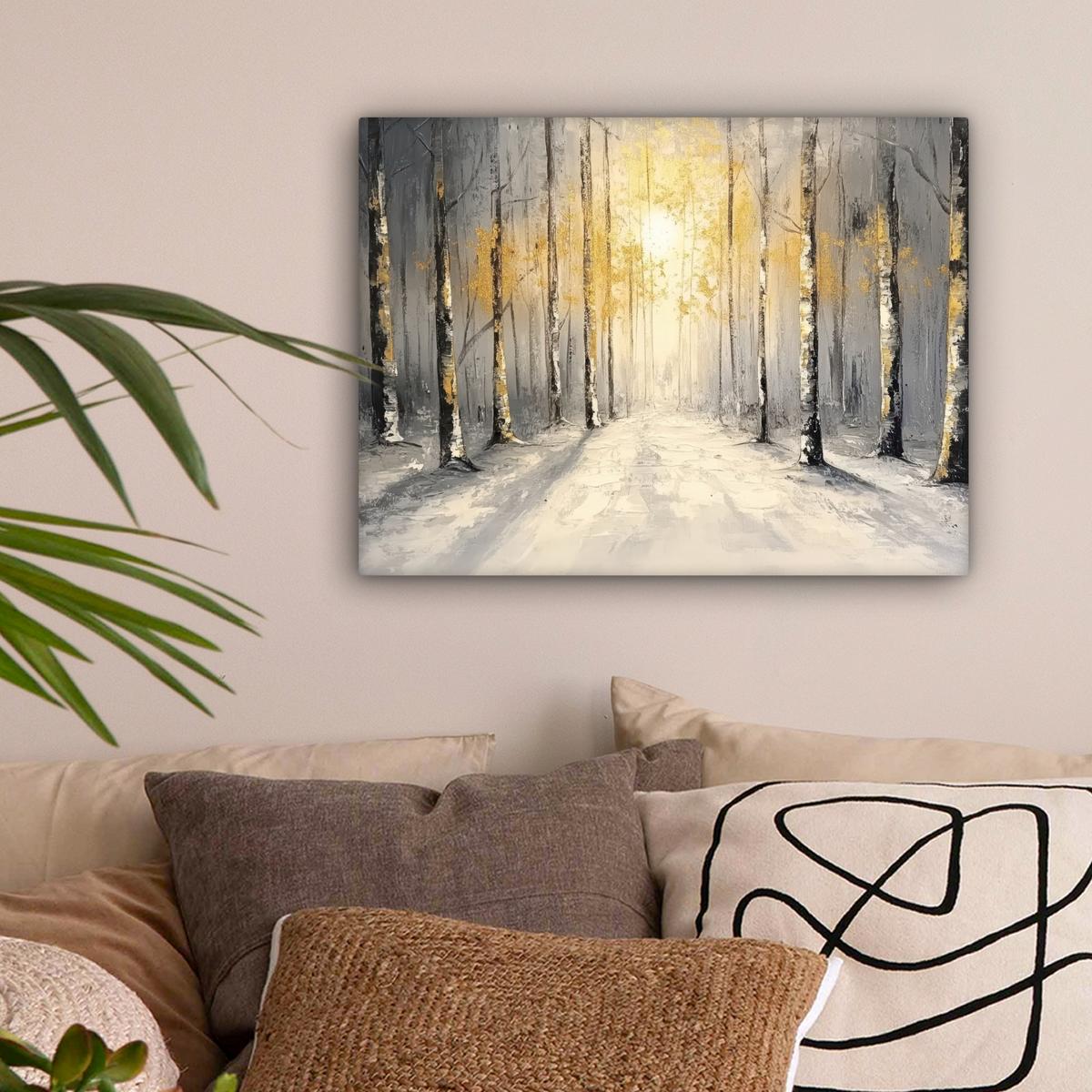 LEINWANDBILD Winter - Abstrakt - Schnee - Natur - Sonne Wandbild 40x30 cm - Grau, Textil (40/30cm) - MuchoWow