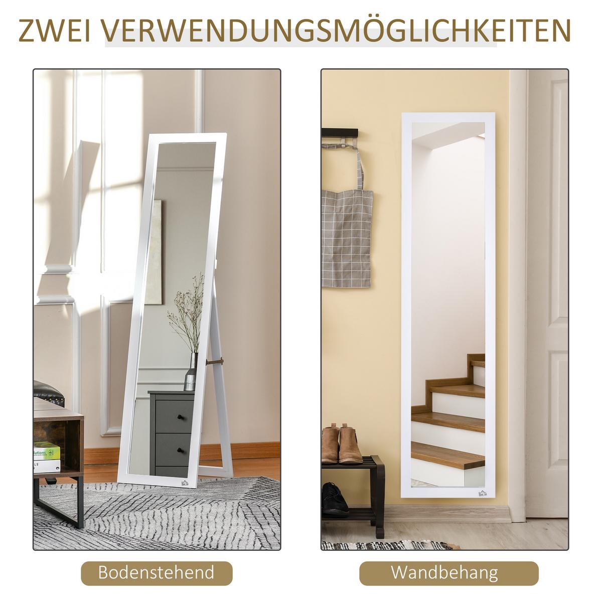 GANZKÖRPERSPIEGEL, 154 x 37 cm Wandspiegel mit Ständer, für Wohnzimmer Weiß - Weiß, Holzwerkstoff (37/154/37cm) - HOMCOM